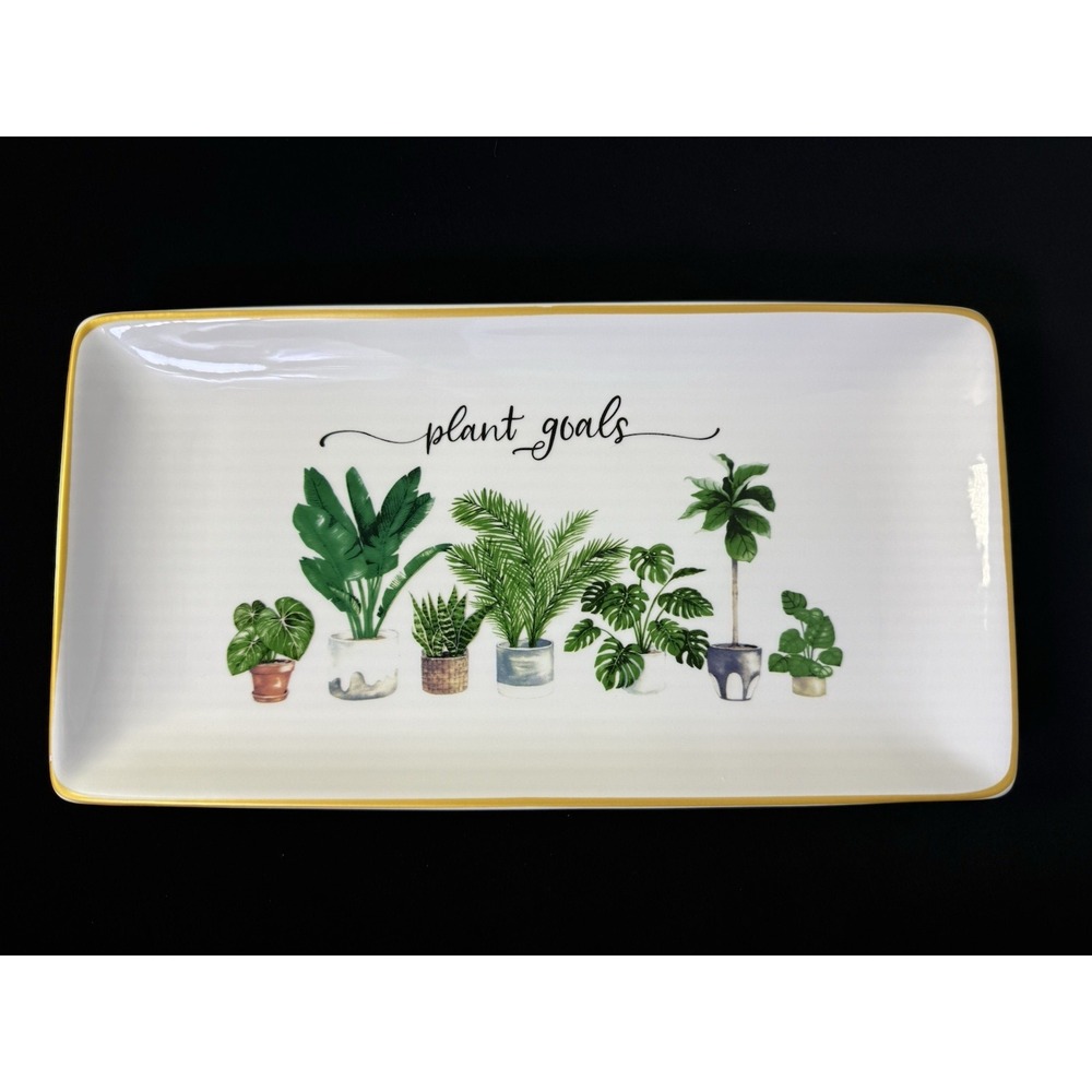 Ashland Home Collection "Plant Goals" Ceramic Plant Tray 12x6.5 Inches